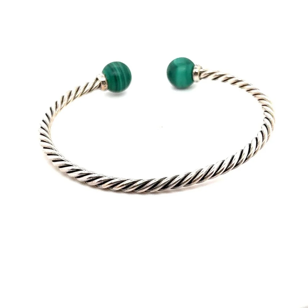 David Yurman Solari Malachite Diamond Sterling Silver Cable Bypass Bracelet M